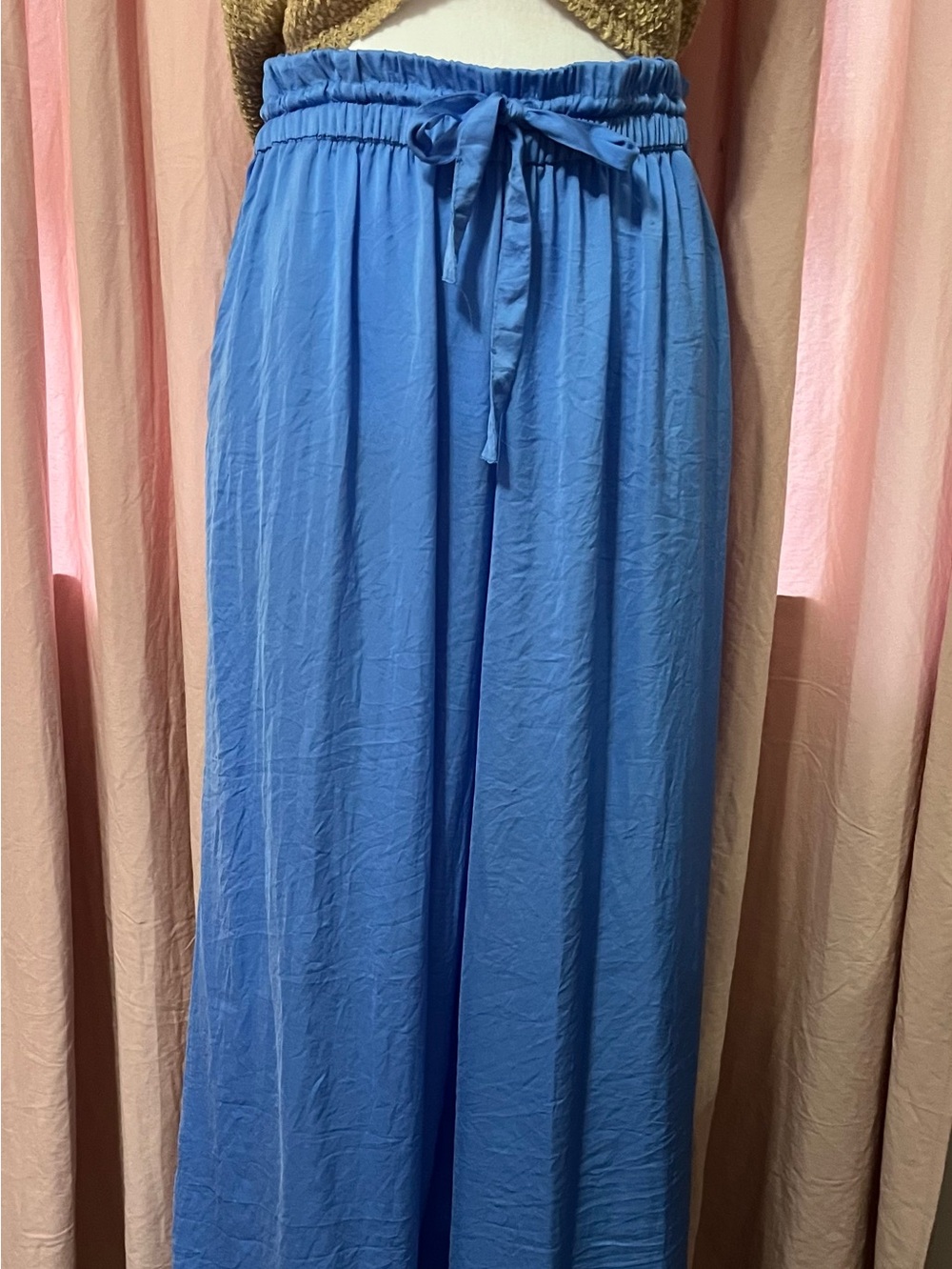Zara Bright Blue Elastic Waist Wide-Leg Pants
